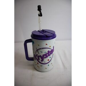 Vintage Krystal Coca Cola 59 Cent Refills Mug With Straw Purple Handle 1992